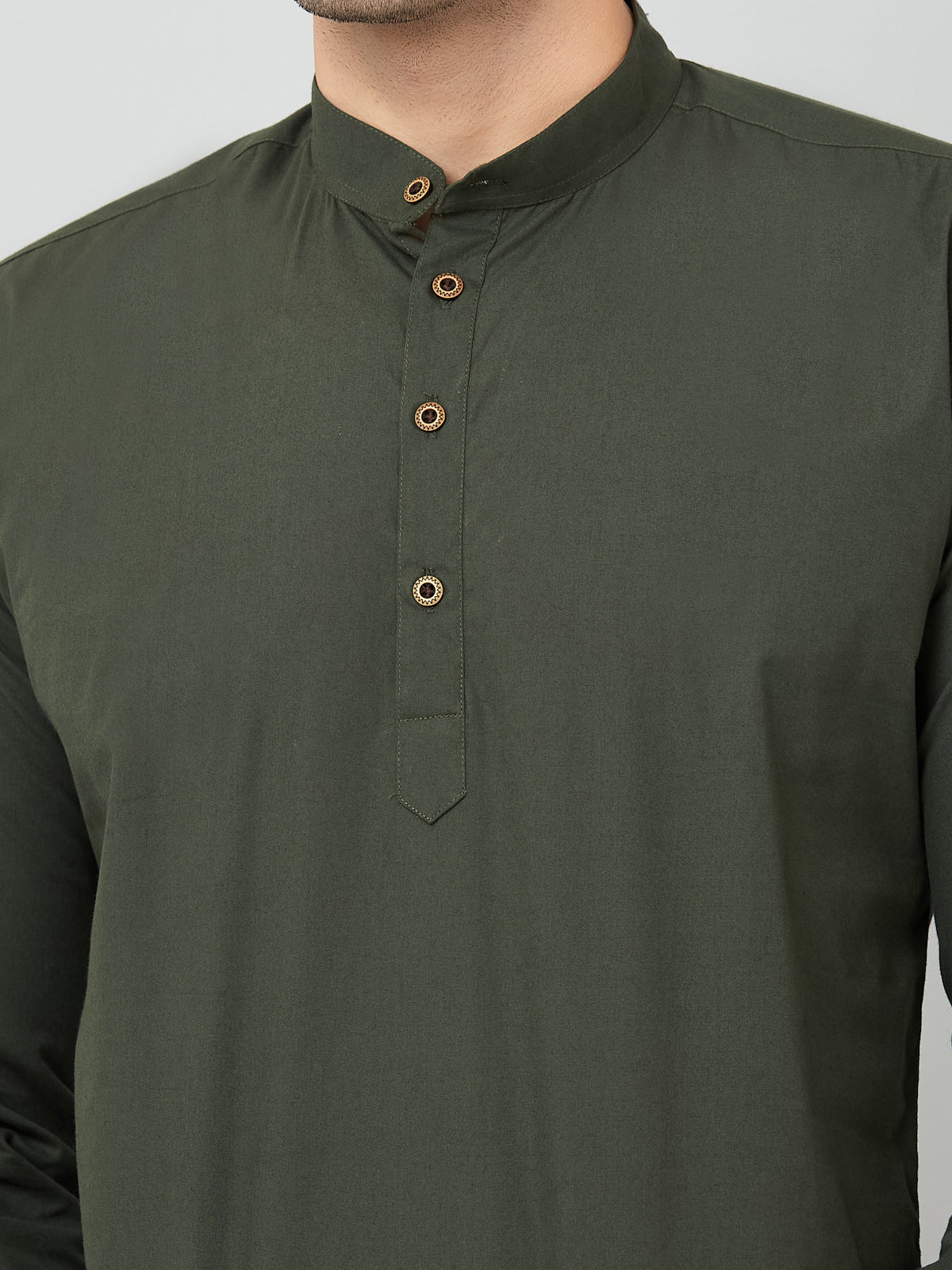 Louis Monarch Men Solid Green Pure Cotton Straight Short Kurta